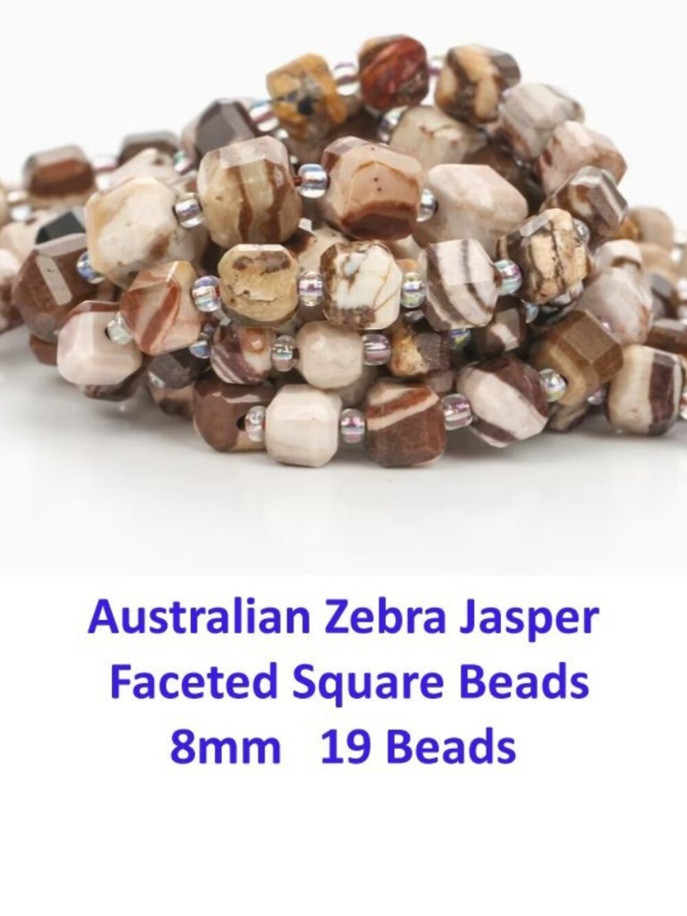 Australian Zebra Jasper   Faceted Square Beads 8mm   19 Beads